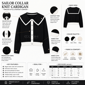 เสื้อคาร์ดิแกนถักอะคริลิคสีดำคอปกปีเตอร์แพน แขนยาว สไตล์พรีปปี้ สีพื้น จาก Cosh International Sisterhood Sorority - Product Image 6