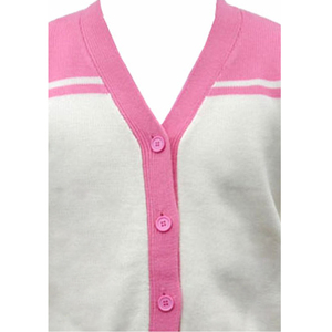 Cárdigan de Punto para Mujer, Cuello en V, Manga Larga, Color en Contraste Rosa y Blanco, Casual, para Todas las Temporadas, Cierre con Botones - Product Image 2
