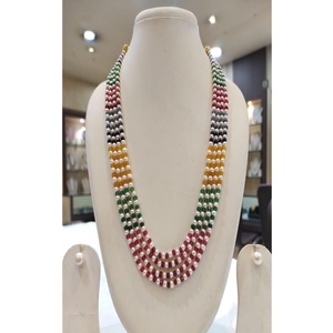 Ensemble collier et boucles d'oreilles tendance en perles baroques imitation perle de qualité supérieure, 4 rangs, pour femmes et jeunes filles, mariages, fiançailles, fêtes - Product Image 1