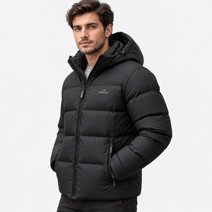 F2WIN <b>Men's</b> Hooded Puffer Jacket Winter Warm Thick Polyester Windproof Casual Zipper Front Solid Color <b>Coat</b> wholesale - Product Image 4