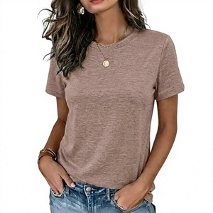 T-shirt à col roulé à manches courtes pour femme, couleur unie, coupe classique, décontracté, 100% coton, respirant, anti-UV, séchage rapide, vêtements d'été - Product Image 1