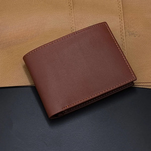 Brown Leather Men Wallet Bifold <b>Mesh</b> <b>Window</b> Double ID Holder Gift Casual Minimalist Male Pocket Side Flip Card Slot Custom OEM - Product Image 5