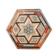 Plateau de service octogonal en bois de noyer et incrustations de nacre, mosaïque syrienne marocaine faite à la main de haute qualité, plateau de table basse
