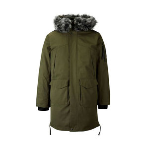 <b>Men's</b> Hooded <b>Long</b> Winter Jacket Olive Green <b>Waterproof</b> Down Filled Casual <b>Coat</b> with Fur Trim and Zipper Closure - Product Image 2