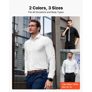 Camicia da Uomo a Maniche Lunghe con Bottoni - Vestibilità Slim, Morbida ed Elastica, Antipiega, Business Casual - Taglie 4XL e XL - Product Image 6