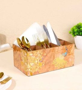 Handmade Wood Cutlery Holder <b>Elephant</b> Printed <b>Table</b> Organizer Black Tissue Stand Kitchen Spoon Fork Storage Box With Napkin Slot - Product Image 5