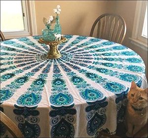 Tapisserie murale ronde Ombre Hippie Mandala Bohème Indienne, Nappe 70 pouces 178cm Bleu sur Blanc - Product Image 5