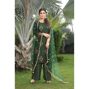 FANCY RAYON EMBROIDERY WORK TOP PALAZZO WITH DUPATTA <b>GREEN</b> - Product Image 1