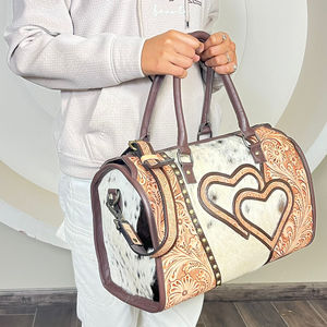 Bolsa de Viaje Grande de Cuero Repujado Super September, Diseño de Corazón Hecho a Mano, Bolso de Mano Floral Vintage, Bolsa Perfecta - Product Image 3