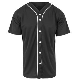 Tira de Botones Bordados en Poliéster Transpirable para Uniforme de Béisbol Americano, Personalizable, en Blanco y Negro, Cuello en V, Manga Corta - Product Image 1