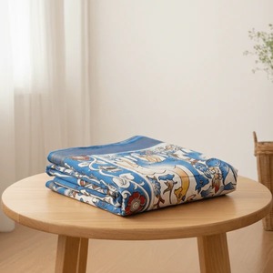 Sari en coton Kalamkari bleu ivoire, imprimé à la main, style traditionnel, vêtement ethnique pour femmes, disponible à la vente, directement de l'usine. - Product Image 6