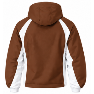 Conjunto Deportivo de Dos Piezas con Capucha en Color Marrón Chocolate y Blanco, Chaqueta con Cierre Completo y Pantalones Rectos, Ropa Deportiva Personalizada para Entrenamiento - Product Image 4