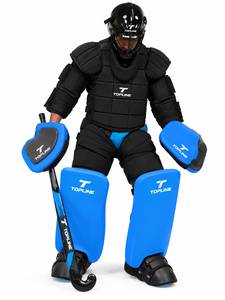 Ensemble de protection pour gardien de but de hockey sur gazon, noir et rouge, comprenant casque, protège-poitrine et protège-jambes, équipement d'entraînement - Product Image 5