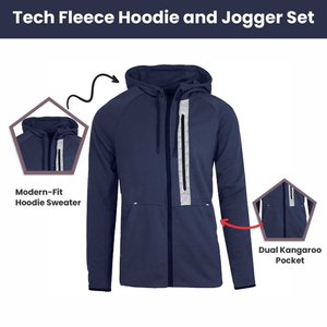 Ensemble de survêtement athlétique 2 pièces moderne avec sweat à capuche zippé en polaire technique et pantalon de jogging, design à bandes réfléchissantes - Product Image 3