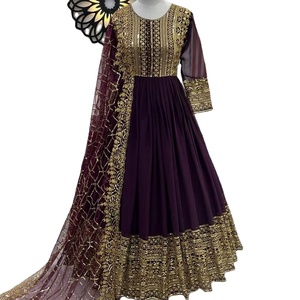 Walima Look New Lunch New Color Long Size Beautiful Neck Embroidery Anarkali Salwar Kameez With <b>Stole</b> - Product Image 1