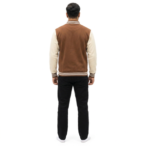Chaqueta Varsity Negra y Blanca para Hombre, Corte Regular, Cuello Alto, Cierre de Botones, Estilo Casual, Color Sólido, Poliéster/Algodón Ecológico - Product Image 3