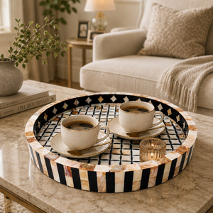 Mother of Pearl Inlay Serving Tray | Handmade Wooden Decor Tray | Ramadan Eid Arabic Home Decor Gift Luxury Kitchen Serving Tray - Product Image 3