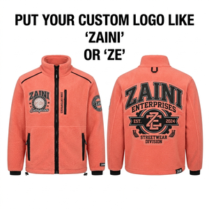 Men Polar Fleece <b>Jacket</b> 320 GSM Fleece Block Teal Orange Blue Black Full Zip Custom Logo Embroidery Screen Print Heat Transfer - Product Image 2