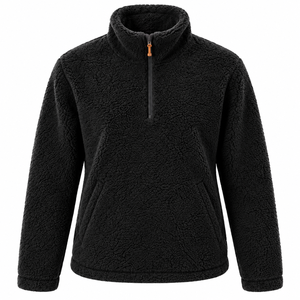 Veste polaire à col zippé en sherpa noir et marron pour femme, pull à manches longues, vêtement d'extérieur softshell 140g pour l'automne et l'hiver - Product Image 3