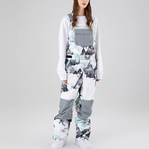 Salopette de ski pour femme, imprimé montagne, imperméable 10 000 mm, polyester isolé 180 g, pantalon de neige avec fermeture éclair -Tex - Product Image 2