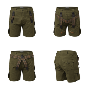 Pantalones Cortos Bávaros de Gamuza Verde Oliva Personalizados para Hombre, Pantalones Cortos de Cuero Tradicionales Bordados para Festivales, Fabricante OEM - Product Image 1