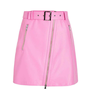 Jupe crayon mini en similicuir taille haute rose vif pour femme avec boutons sur le devant, design brillant uni, style club sexy, toutes saisons - Product Image 1