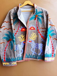 Veste Suzani pour femme avec broderie audacieuse motif Palmes et Soleil, style bohème folklorique, vêtement d'extérieur, manteau cousu artisanal, blazer chic bohème pour femme - Product Image 3