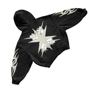Sudadera con Capucha Extra Grande Unisex de Invierno OEM, con Diseño de Estrella Geométrica Blanca Estampada, de Algodón French Terry - Product Image 2