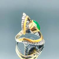 Conjunto de Joyería Religiosa de Turmalina Verde para Mujer, Chapado en Oro de 14K, Anillo, Aretes y Collar Otomanos, Regalo