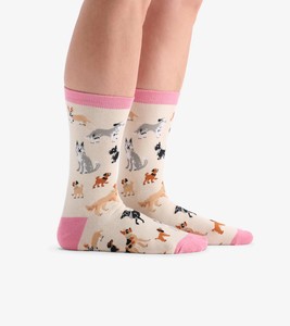 Chaussettes ras du cou avec motif chien, bordure rose, en coton et élasthanne, tricotées, respirantes, confortables, unisexe, pour usage quotidien, style automne, service OEM - Product Image 4