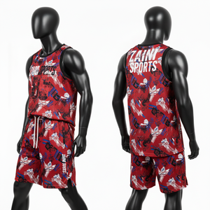 Conjunto de camiseta y pantalones cortos de baloncesto para hombre, premium, 180 GSM, malla de poliéster transpirable, rojo y negro, sublimación, logotipo personalizado, conjunto de pantalones cortos para hombre - Product Image 5