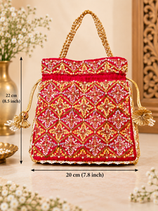 B.R. Bolso de Mano Tipo Clutch de Seda con Bordado Dorado, Perlas y Patrón Geométrico, Ideal para Bodas y Fiestas, Talla XS - Product Image 4
