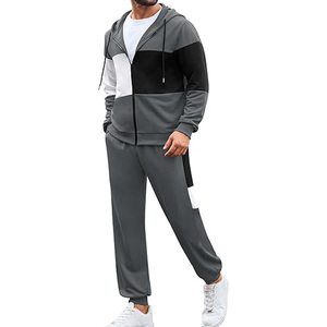 Superior international Men's 2 Piece Tracksuit <b>Full</b> <b>Zip</b> Hoodie <b>Sweatshirt</b> and Jogging Sweatpants Set Color Block Activewear - Product Image 1