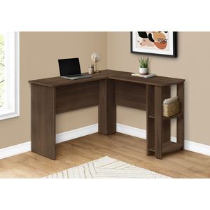 Contemporary Modern 48\"L Home Office Corner Computer <b>Desk</b> with Storage Shelves Brown Laminate Work Laptop - Product Image 5