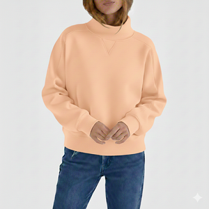 Women's <b>Blue</b> Turtleneck Oversized Terry Sweatshirt Relaxed Fit <b>Long</b> <b>Sleeve</b> Pullover Printed Casual Winter Loungewear <b>Top</b> - Product Image 6