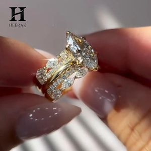 Conjunto de Anillos de Boda con Corte Marquesa de Moda, Anillo de Tiara Entrecruzado de 3 Piezas, Oro Amarillo de 10K y 14K, Joyería Fina Personalizada - Product Image 5