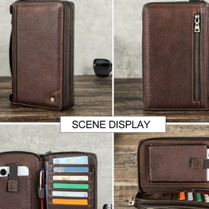 Cartera de Viaje Unisex Marrón de Cuero Genuino Vintage con Doble Cremallera, Bloqueo RFID, Gran Capacidad y Organizador - Product Image 3