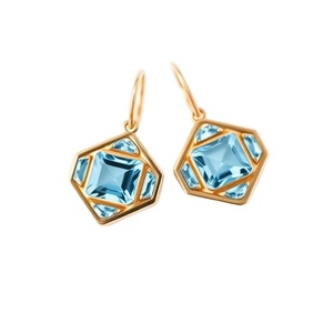 ต่างหูแฟนซี925เงินแท้ทรงเรขาคณิตสำหรับผู้หญิงต่างหูแฟนซีบุษราคัมสีฟ้าคู่ - Product Image 1