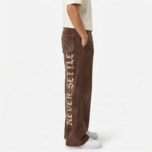 Pantalones Deportivos Holgados para Hombre, con Bordado Desgastado, Casuales, 100% Poliéster, Forro Polar, Cintura Alta con Cordón Ajustable, Corte Holgado - Product Image 3