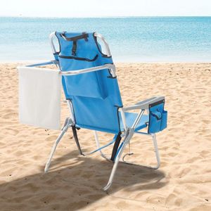 63*70*99cm High Beach Chair Blue 100kg Bearing Capacity Silver White Aluminum Tube Made Oxford Cloth Targeted for Beach Users - Product Image 5