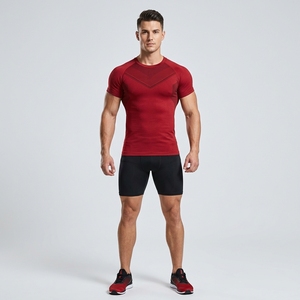 RTS OEM ODM Custom <b>Men</b> Short Sleeve Rash Guard Breathable Polyester 140g Quick Dry Compression Gym Fitness Top Solid Color - Product Image 5