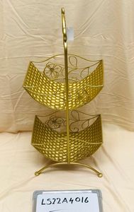 3 Tier Luxury Kitchen Decor Fruits <b>Basket</b> Gold Plates Metal <b>Wire</b> <b>Baskets</b> With Black Stand Anti Slip Kitchenware Floor Display - Product Image 5