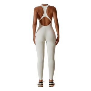 Combinaison de yoga sans manches blanche unie à taille haute pour femme, dos nu, longueur intégrale, en Spandex et Nylon, coupe ajustée, toutes saisons - Product Image 1