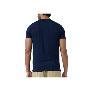 Camiseta de Algodón Teñido Liso Azul Marino para Hombre, Manga Corta, Cuello Redondo, Corte Regular, Color Sólido, Tejido Jersey Informal - Product Image 3