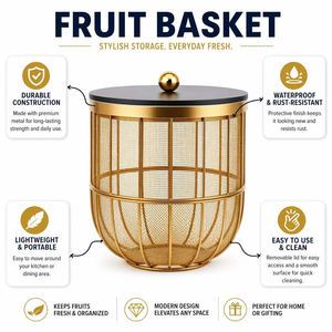 Panier et Conteneur de Rangement pour Légumes avec Support Décoratif en Bois Noir pour Comptoir, Idéal pour la Cuisine et les Restaurants - Product Image 5