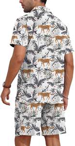 Ensemble chemise et short pour homme, imprimé animalier safari, tenue décontractée pour les vacances d'été à la plage - Product Image 3