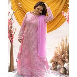 Ensemble de costume en mousseline de soie Chikankari rose pétale taille XS - Product Image 6