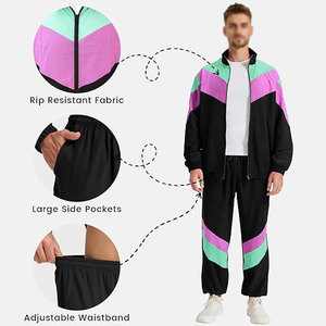 Unisex <b>90s</b> Retro Winter <b>Tracksuit</b> 2 Piece Set Color Block Windbreaker Jacket Matching Pants Zipper Sporty Outfit Vintage 100% - Product Image 2