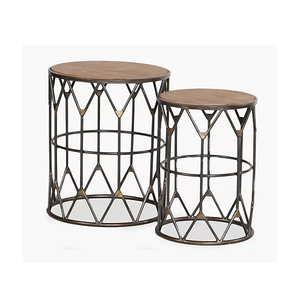 Table basse en fil de fer à quatre pieds avec plateau en bois, table basse en cage de fil de fer métallique pour la maison, l'hôtel, la cuisine - Product Image 2