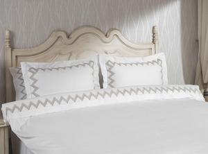 Custom Embroidery Gold Zigzag 250tc European-American Style <b>Bedding</b> <b>Sets</b> White Luxury Cotton Sateen Duvet Cover Pillowcases Home - Product Image 3